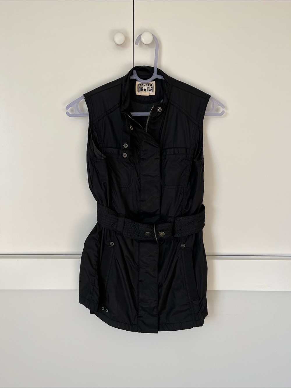 Converse Black Sleeveless Belted Trench Vest